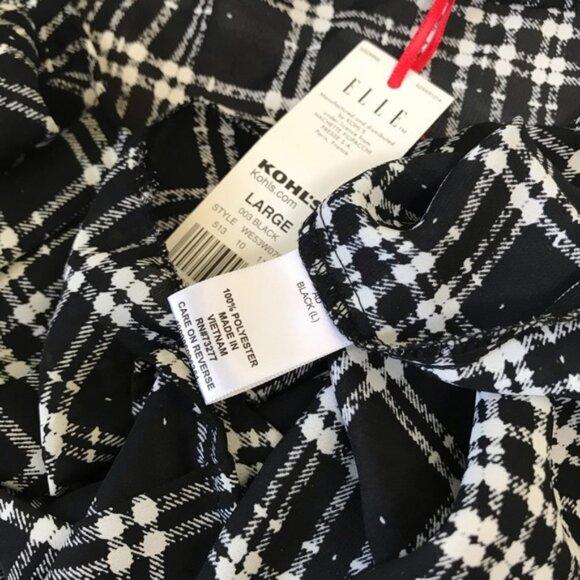 Elle NEW Check Cascade Ruffle Blouse Top Lightweight Shirt Sheer Flowy Crew L - Picture 10 of 12